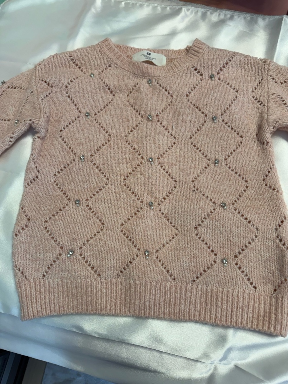 H&M Girls Blush Pink Embellished Pointelle Sweater – Size 6X/7